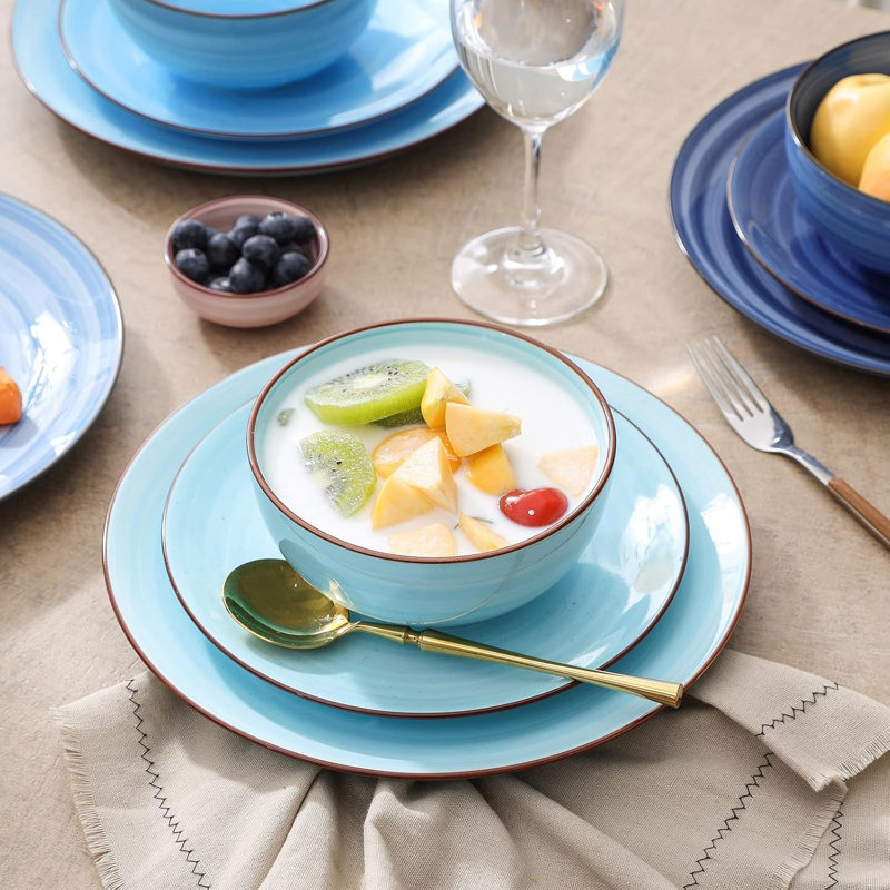 Gradient Blue Swirl Porcelain 12-Piece Dinnerware Set for 4