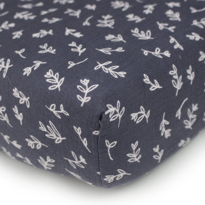 Organic Muslin Crib Sheet in Dusk Leaves