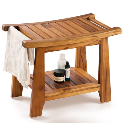 Tabouret de douche en teck 22 "avec tablette de rangement pour salle de bain