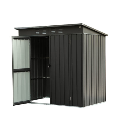 Sloping Roof Backyard Shed - Galvanized Steel Metal Storage Outdoor Utility Room Lockable Door 5X3ft, Black With