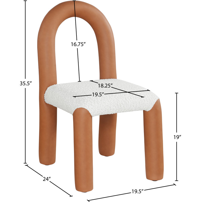 Chaise Amari, Cognac, Cuir végétalien et tissu bouclé