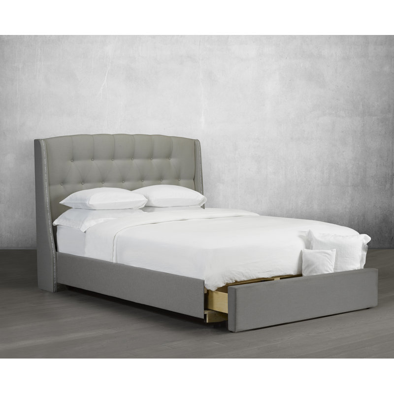 Lit plateforme en tissu d’ameublement Stoneking, Grand, Lin - Gris