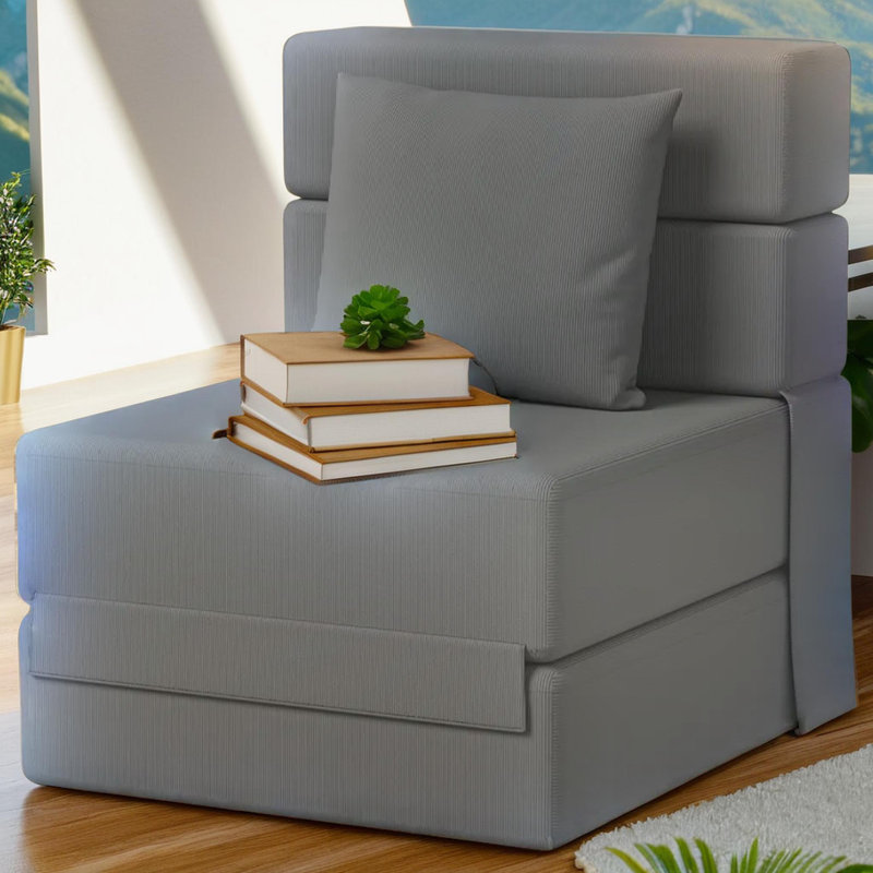 Canapé modulaire simple à compression simple pliable convertible, Velours côtelé gris