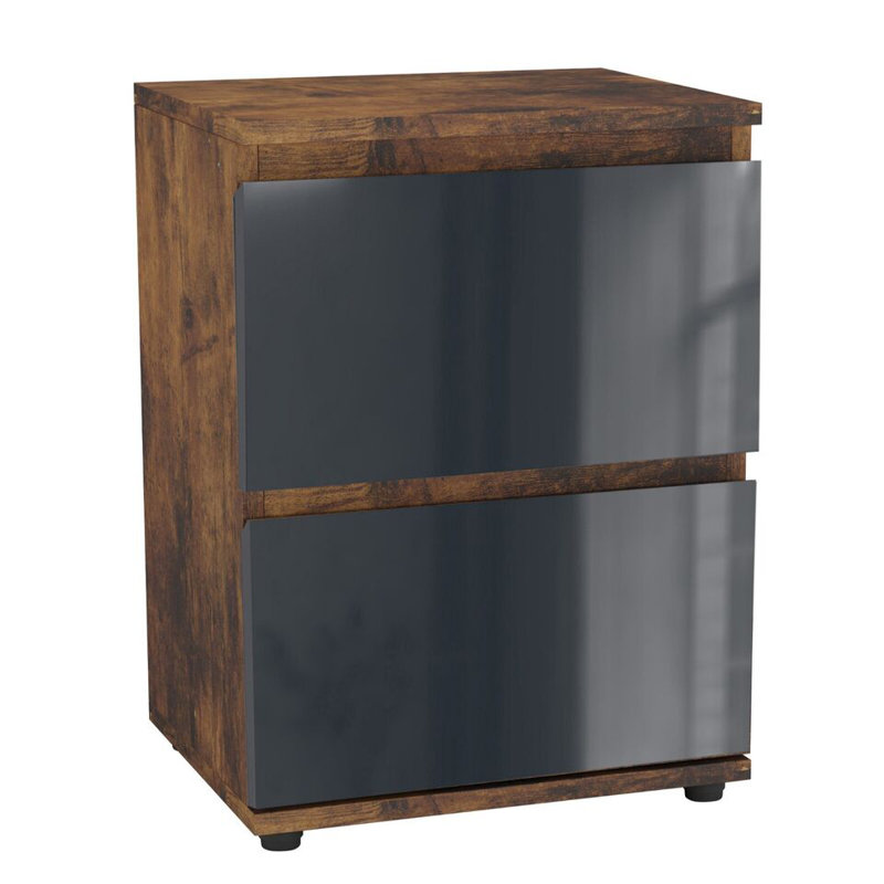 Otella 36cm W Metal Bedside Table, Rustic Brown/Grey