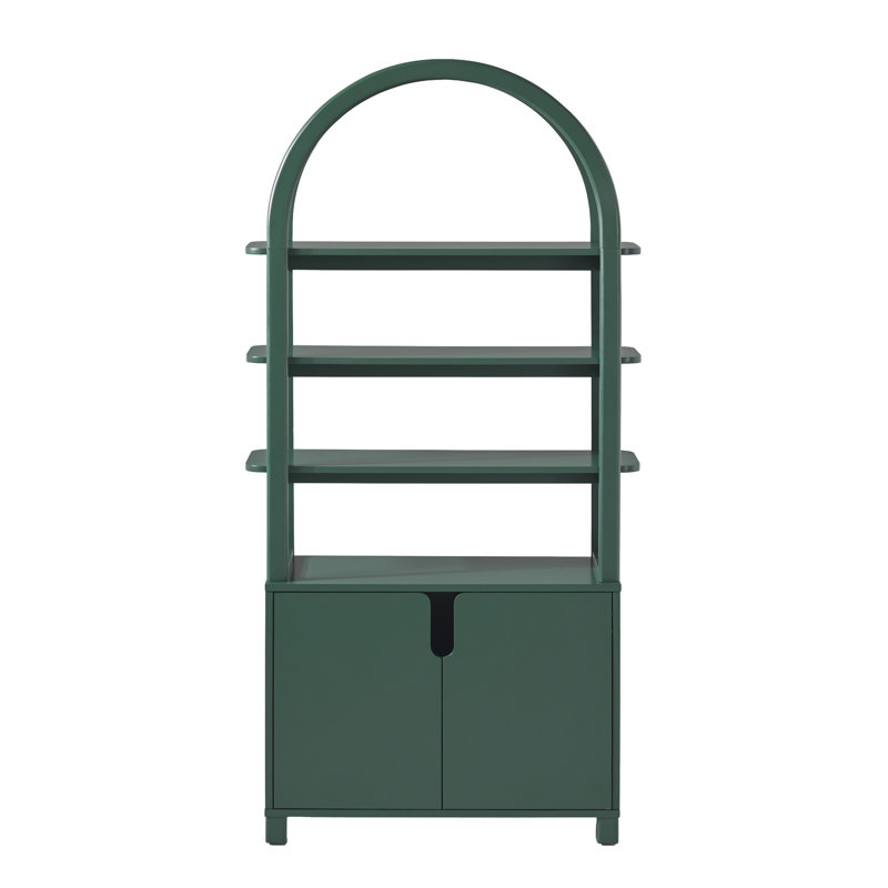 Yasirah 72" H x 36" W Modern Arched Wood Cabinet Storage Bookcase, Green