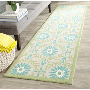 Tapis floral bleu / crème