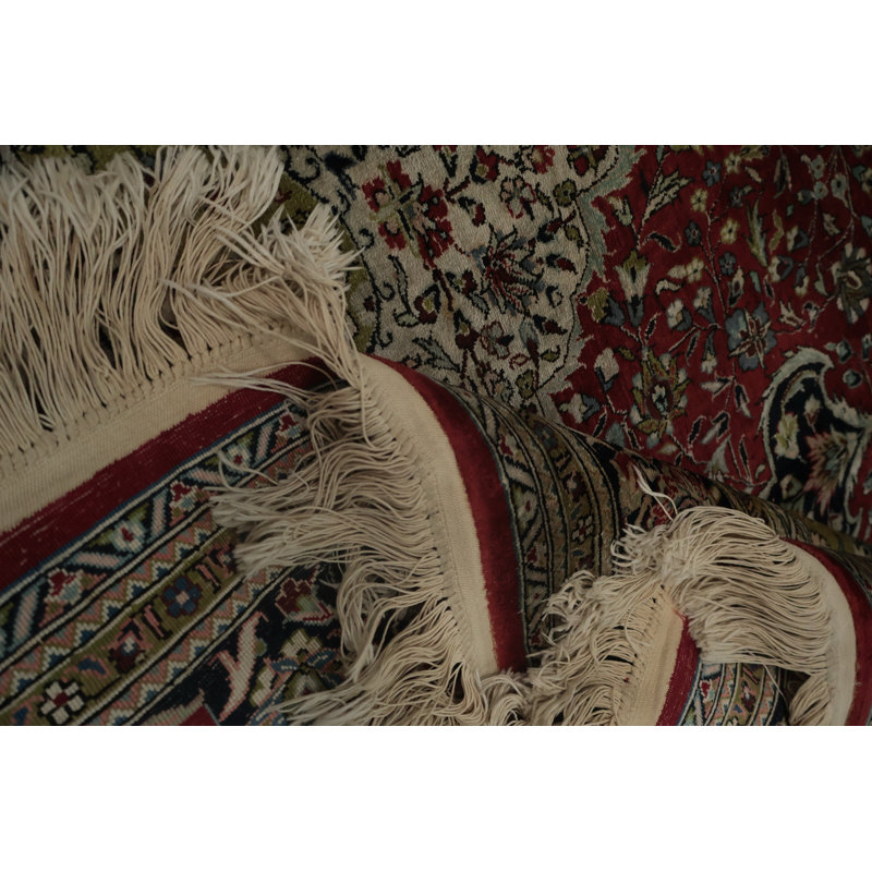 Luxueux tapis turc en soie à médaillon rouge 5 x 8