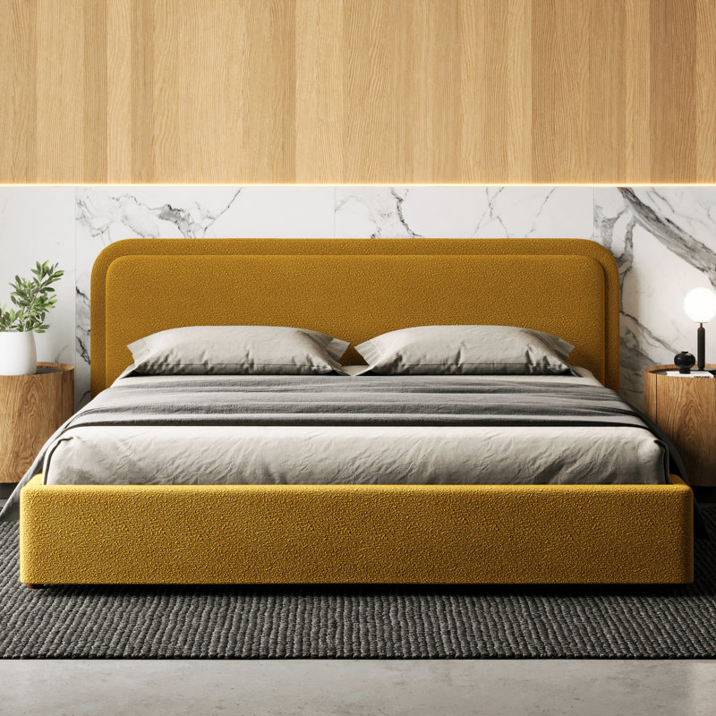 Baneza Platform Bed, King, Mustard Boucle
