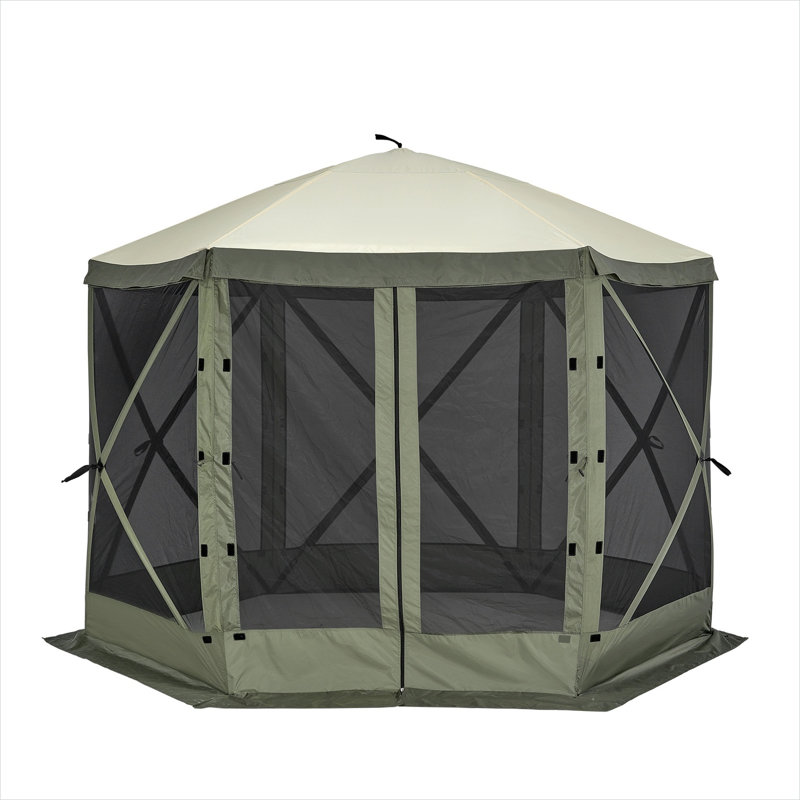 Tente pop-up pour abri de jardin, abri de soleil à auvent à 6 côtés avec 6 rideaux amovibles et fenêtres en filet, moustiquaire à fixation rapide 10 x 10 pi avec moustiquaire