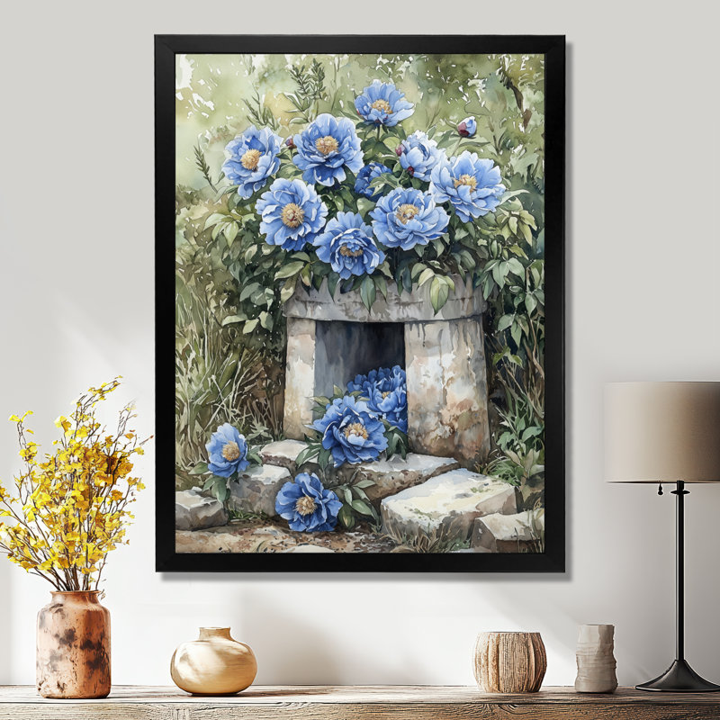 Florendo - Floral Wall Art, Noir, noir, noir, noir, H 20 po x l 12 po, Reproduction encadrée sans passe-partout