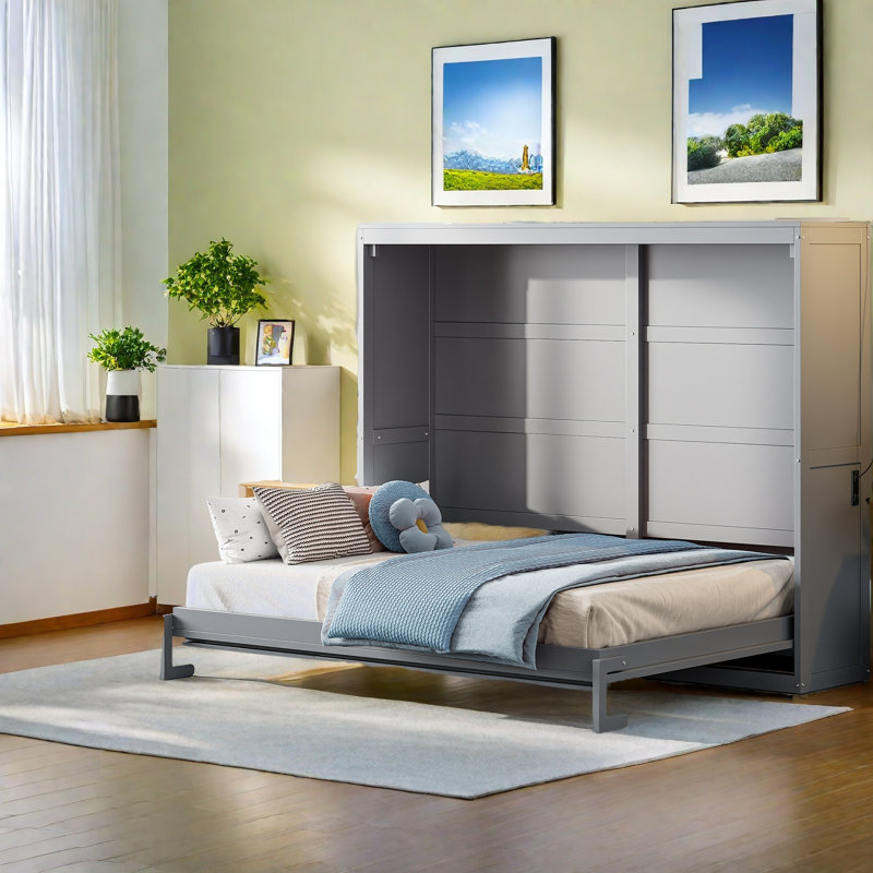 Grand lit escamotable mural, Gris, Grand