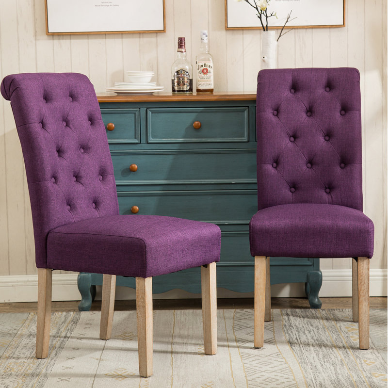 Chaise parsons capitonnée en bois massif Habit, ensemble de 2, mauve, Mauve