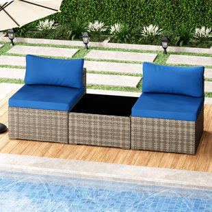 3-Piece Outdoor Patio Furniture Set With Splash Proof Cushions Tempered Glass Coffee Table And Adjustable Feet Wicker Sofa (Set of 3)