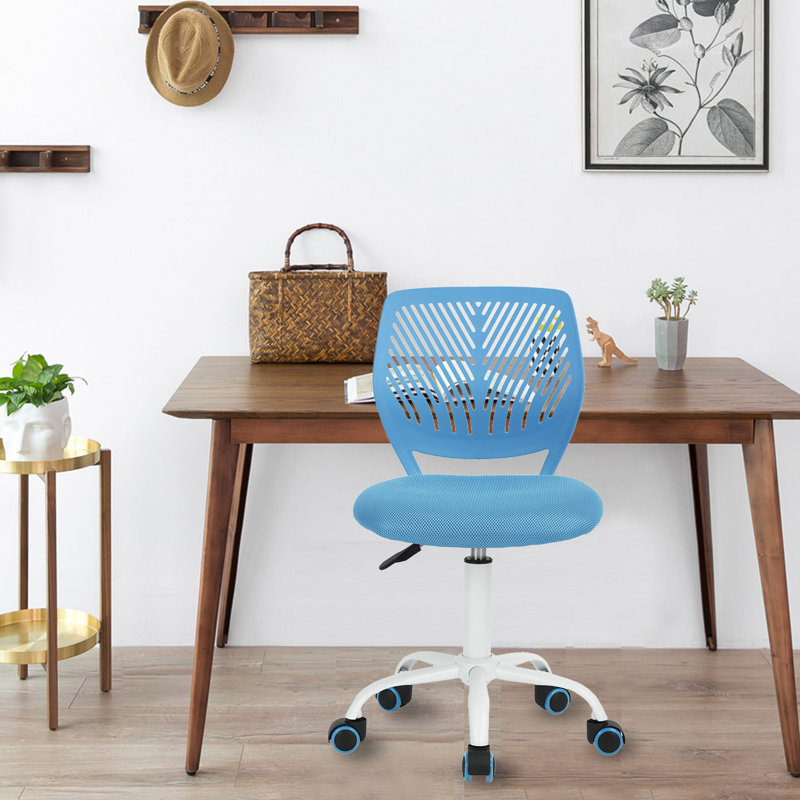 Chaises de bureau sans accoudoirs avec roulettes et coussin en filet pour et le bureau, Bleu clair