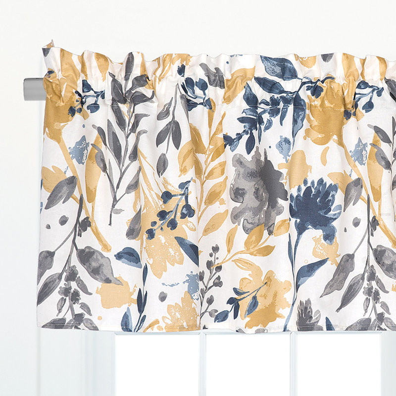 Natural Cotton Yellow and Blue Floral Valance Set