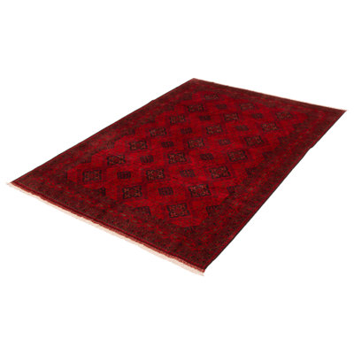 Tapis rouge noué à la main Esari Turkman 6 pi 8 po x 9 pi 8 po
