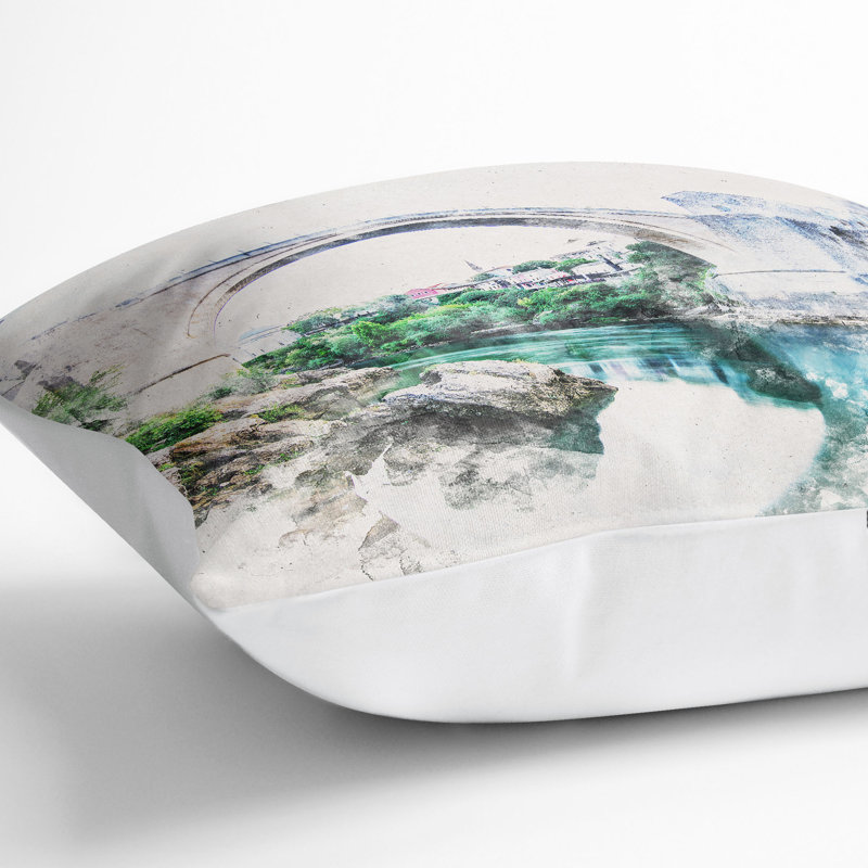 Stari Most Old Bridge Cushion with Filling, White, 40cm H x 40cm W x 15cm D