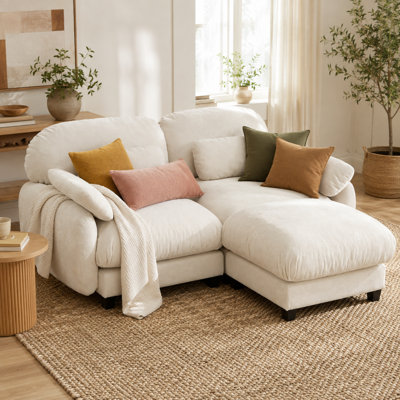 Canapé modulaire en L à 2 places avec repose-pieds amovible Lunorvane, ensemble de canapé modulaire en chenille confortable, coussins de siège profond, 2 coussins lombaires, conception combinée