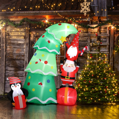 74" H LED Lighted Tree with Santa and Elf Inflatable