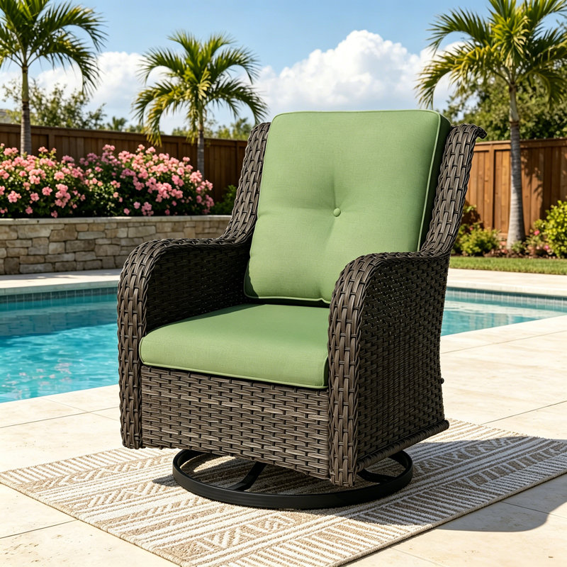 Méridienne pivotante pour l'extérieur en osier toutes saisons avec coussin, 6 couleurs disponibles (ensemble de 1), Vert