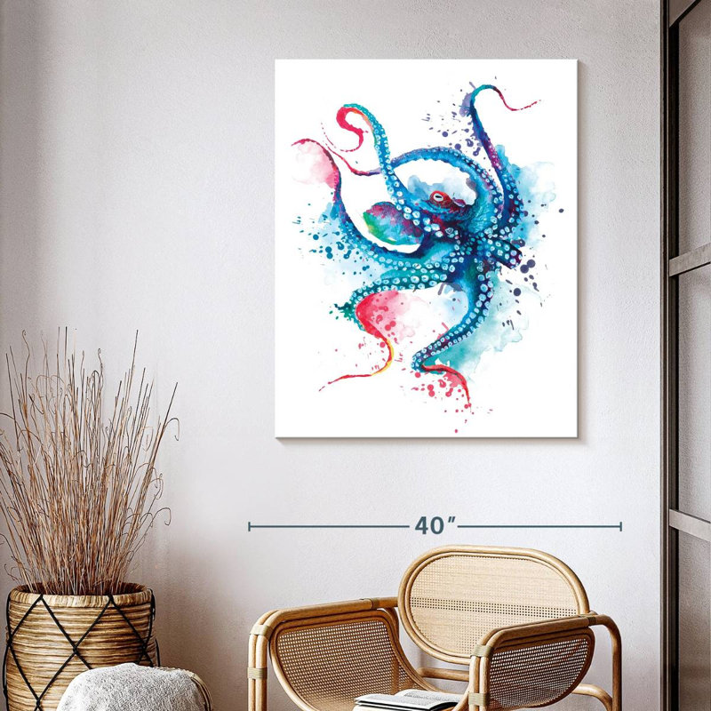 Blue Octopus Splash sur impression sur toile, H 40 po x l 32 po x P 1,25 po