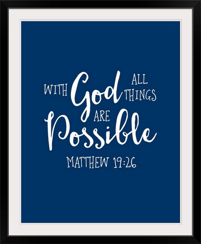 « matthew 19:26-scripture art », art textuel, H 23 po x l 20 po x P 1 po, Cadre noir