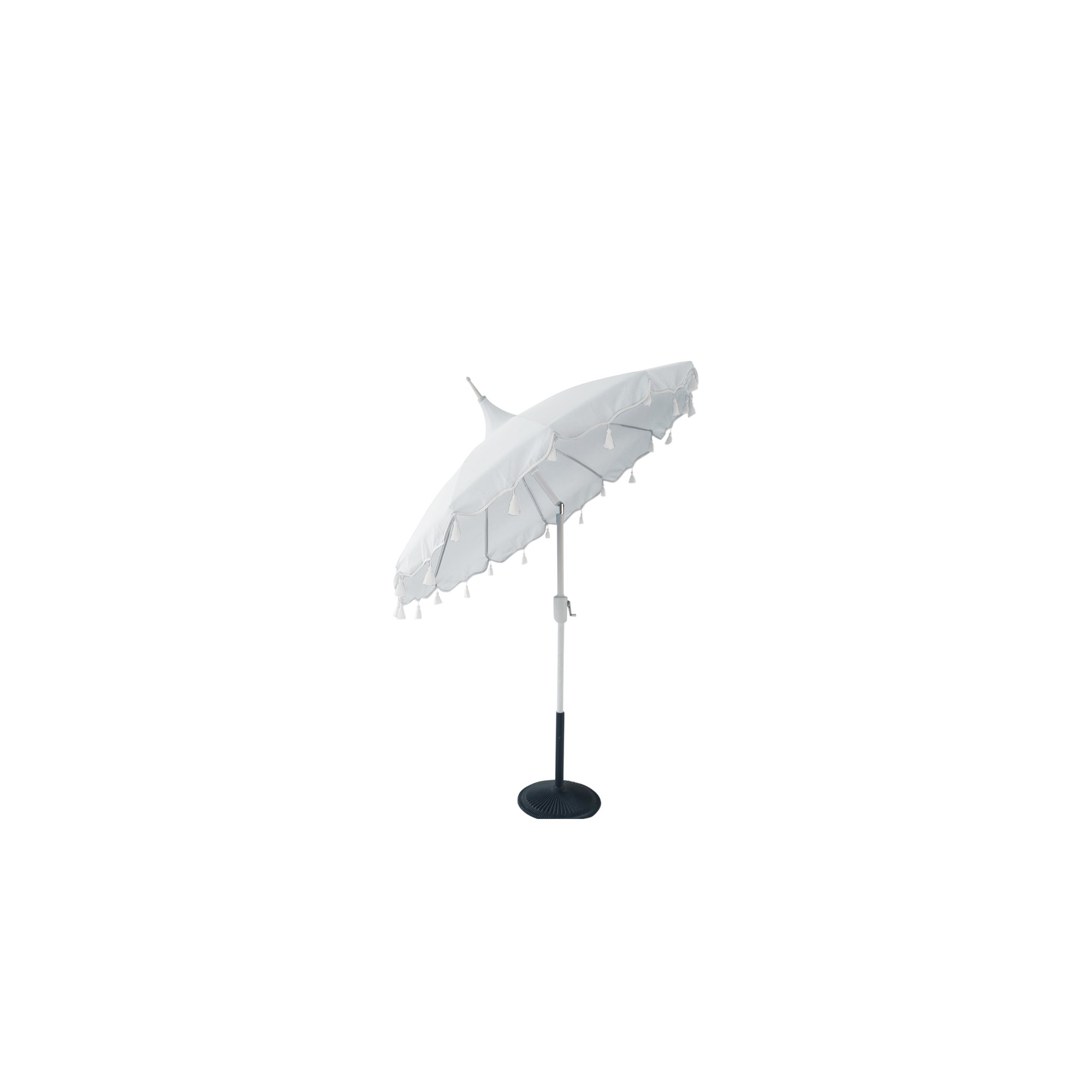 Lillie 7.5ft Pagoda Scalloped Tassel Market Umbrella, White