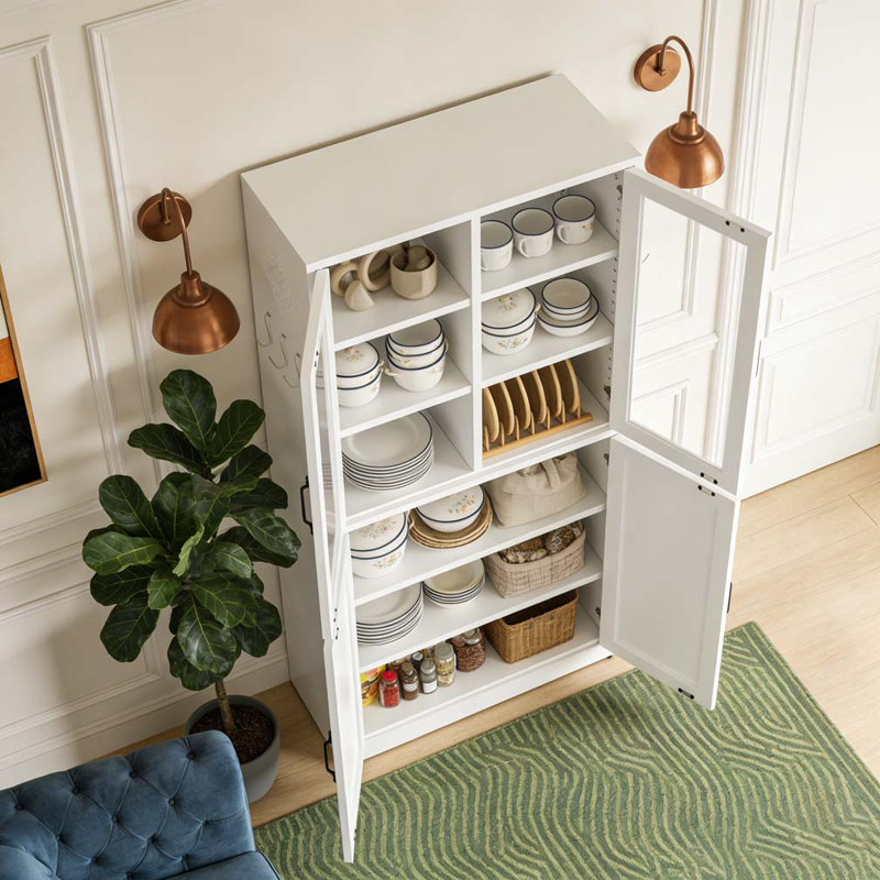 Armoire de rangement en acier blanc avec tablettes réglables