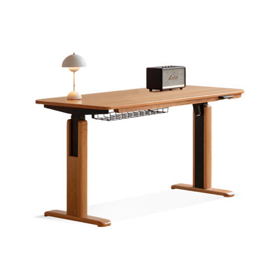 Brown Rectangular Hight adjustable Solid Wood drawers desk