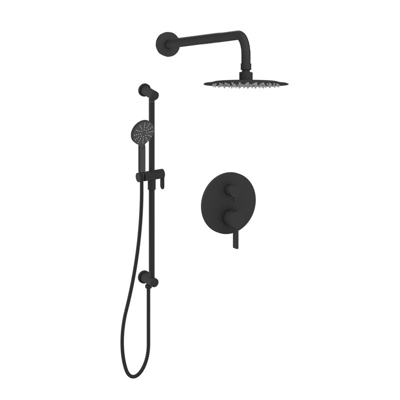 Ensemble de robinet de douche Vivetta-Bk avec pomme de douche à pluie et douchette sur rail coulissant, avec coude intégré