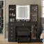Dressing Table with LED Mirror, 6 Drawers, 2 Cabinets and 3 Open Shelves, Power Outlet, Glass Top-452265960