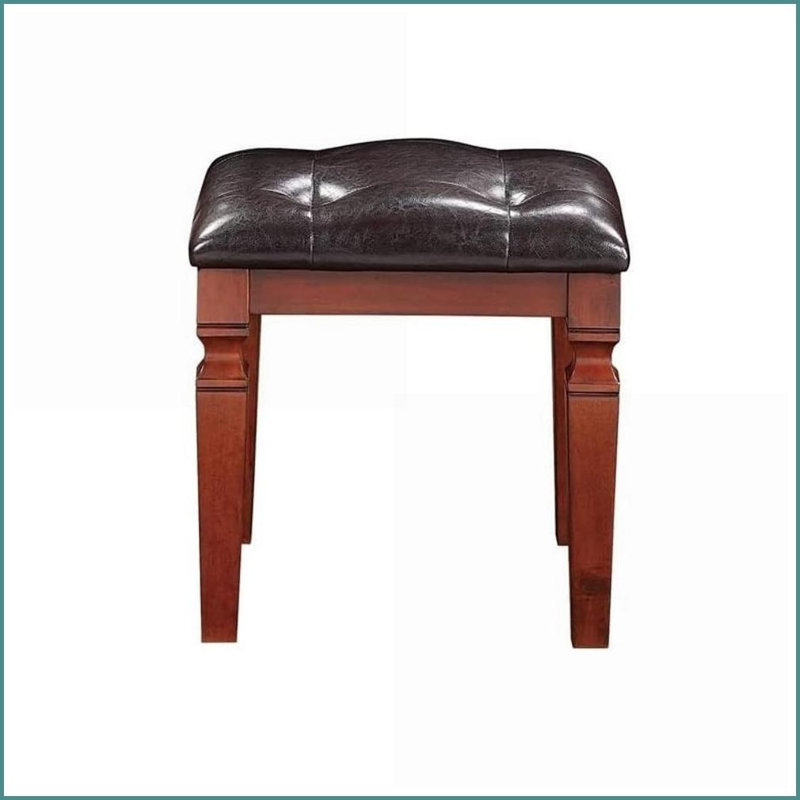 Ensemble de meuble-lavabo traditionnel avec tabouret, tiroirs de rangement et amp; Siège capitonné | Noir | Bois d'hévéa