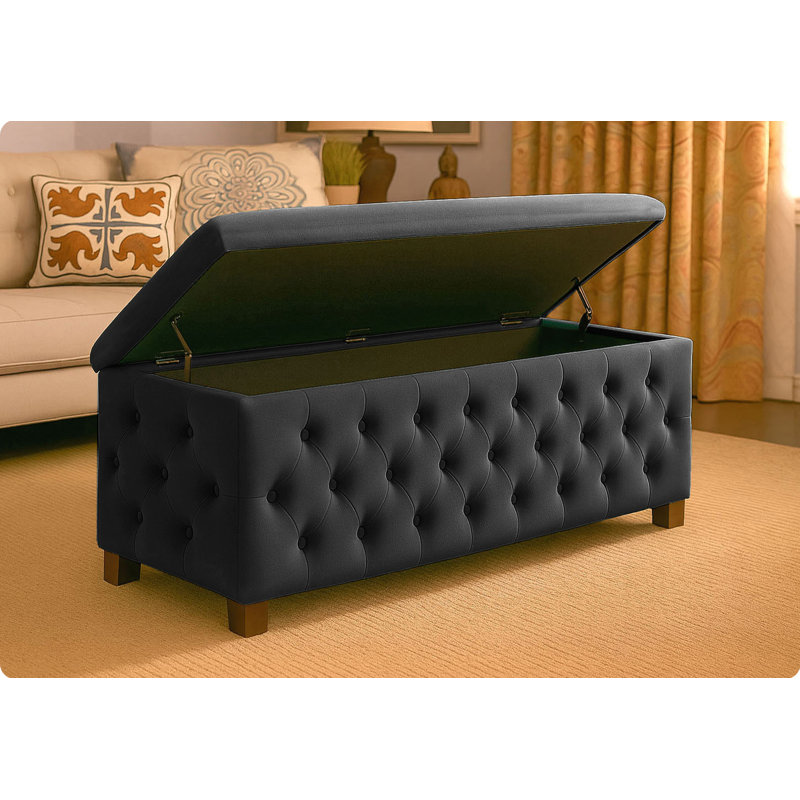 Empire Wide Chesterfield Rectangle Solid Color Standard Ottoman Storage Bench, Plush Velvet Upholstered Coffee Table with Legs