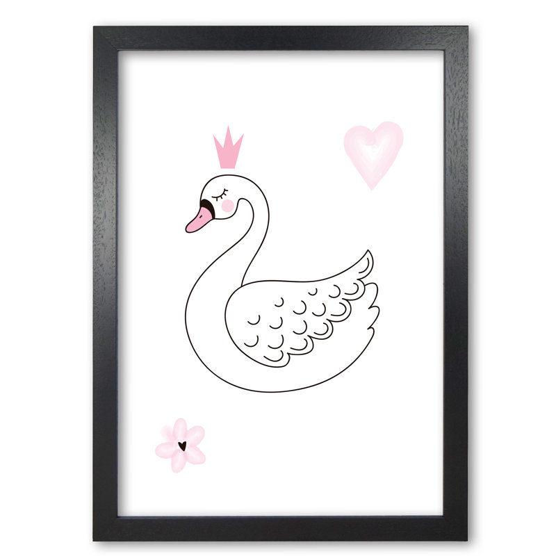 White Swan - Painting, 42 cm H x 30 cm W x 5 cm D, Black Grain Frame