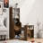 Mid-century Multi-use Extenable Cabinet Desk With Storage Peg Board, Storage Cabinet With Sliding Glass Doors, Led Light, Free Cat Cushion And Cat Toy