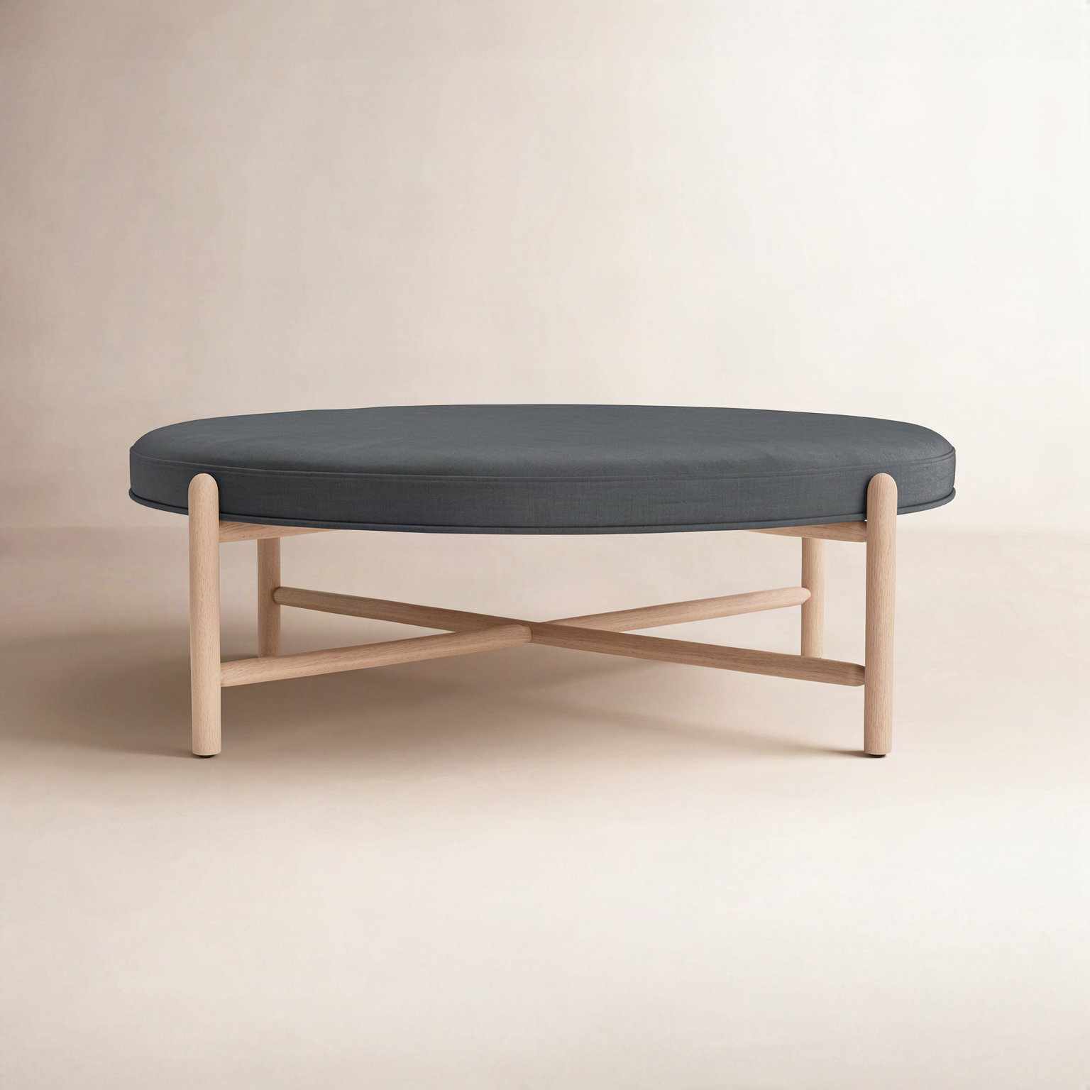 Vane 48" Upholstered Ottoman, Charcoal, Oak
