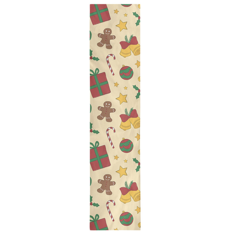 Chemin de table de noël fêter hol, L 90 po x l 16 po, Mélange de coton, Beige / rouge / jaune