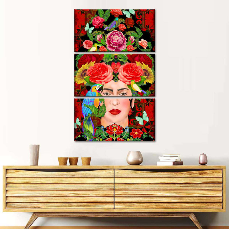 Frida, une histoire d'amour sur toile, ensemble de 3 pièces, H 38 po x l 24 po x P 1,25 po