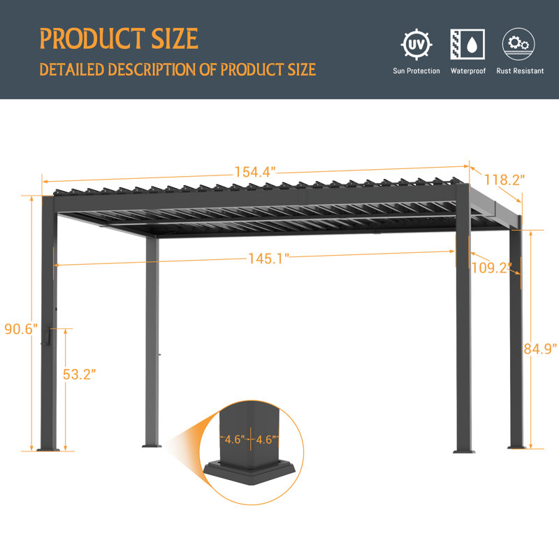 Pergola à persiennes en aluminium, 10 pi. x 13 pi