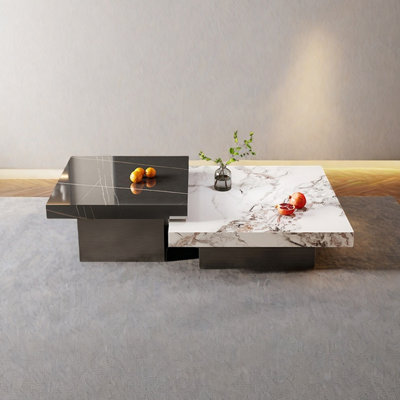 Square rock plate end table combination