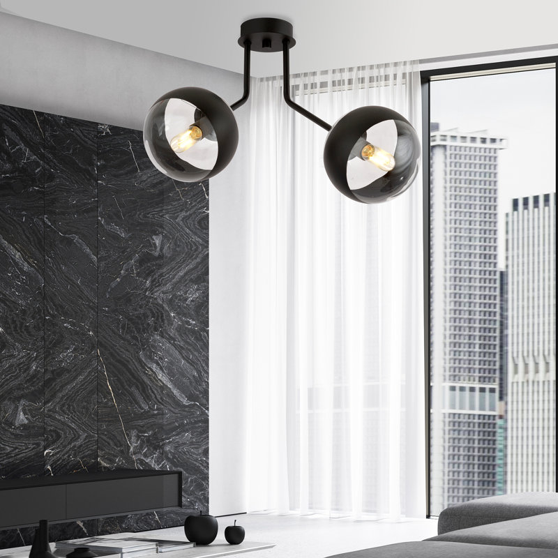 Delph Glass Semi Flush Mount, Transparent/Black