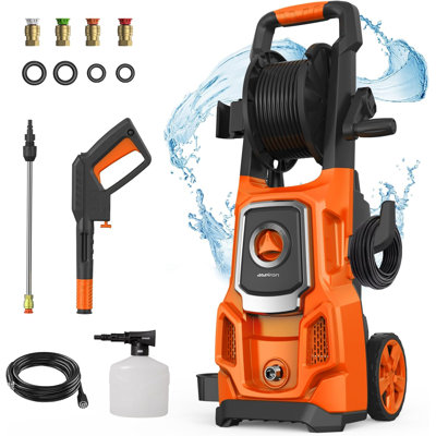 Laveuse à pression, Power 5000 Max PSI, laveuse à pression de 3,6 GPM avec enrouleur de tuyau, 4 buses à connexion rapide, canon à mousse, pour les voitures, les patios et le nettoyage des planchers
