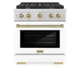 ZLINE Autograph Edition 30 in. 4.2 cu. ft. Paramount Dual Fuel Range W/ 4 Burner Gas Cooktop & Electric Convection Oven in Stainless Steel W/ White Matte Door & Champagne Bronze Accents (SDRZ-WM-30-CB)