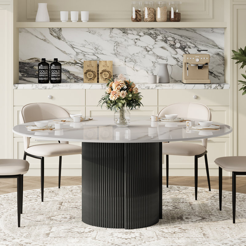 59" Round Marble Dining Table for 6-8 People, White