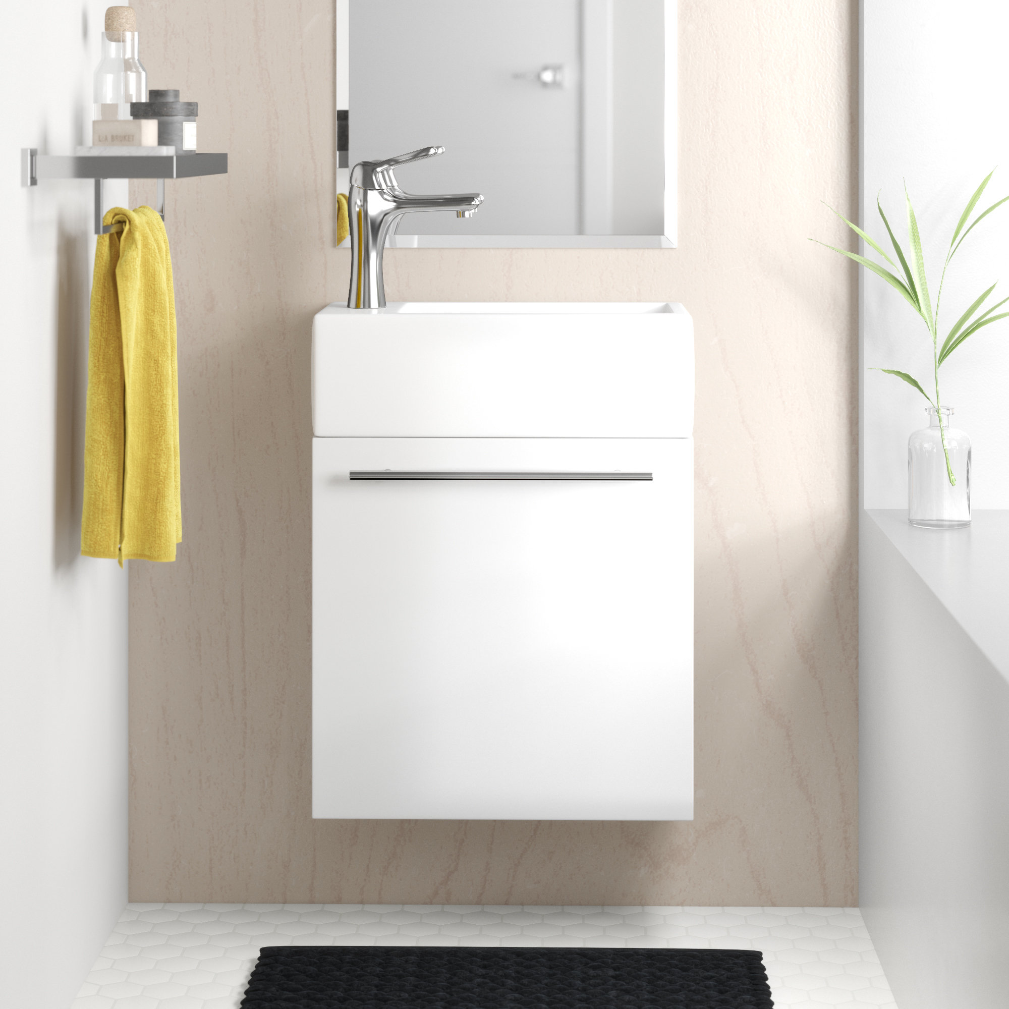 Wrought Studio Townsey Modern White Vanity Bathroom Sink Wall