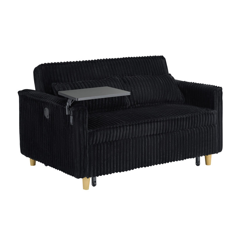 Canapé-lit 3-en-1 avec plateau amovible et ports USB, Noir