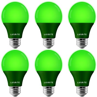 Luxrite A19 LED Green Light Bulb 60W Equivalent Non-Dimmable UL Listed E26 Base Indoor Outdoor Holiday Event Home Lighting (6 Pack) -  LR21492-6PK