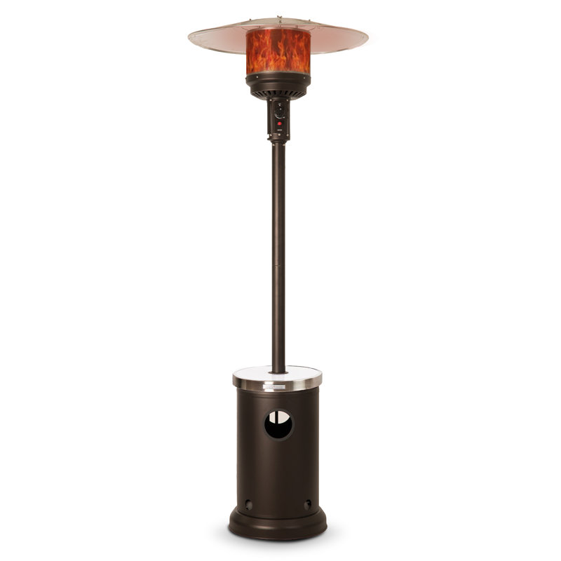 Patio Heater with LED Table 48,000 BTU Output Electronic Ignition System with Wheels-Stainless Steel, Mocha
