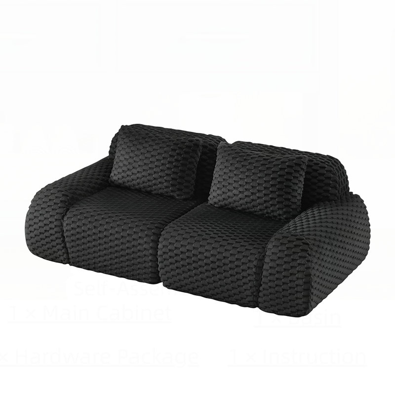 Canapé modulaire moderne pour le salon, tissu en flanelle avec assise profonde, sans assemblage, canapé sans os, Noir
