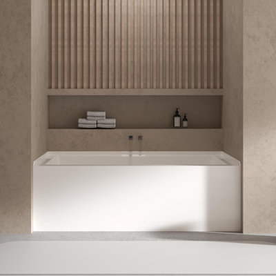60" x 32" Acrylic Alcove Soaking Bathtub - Alcove Tub with Glossy White Integral Apron Front, Left Drain, Includes Brushed Nickel Pop-Up Drain